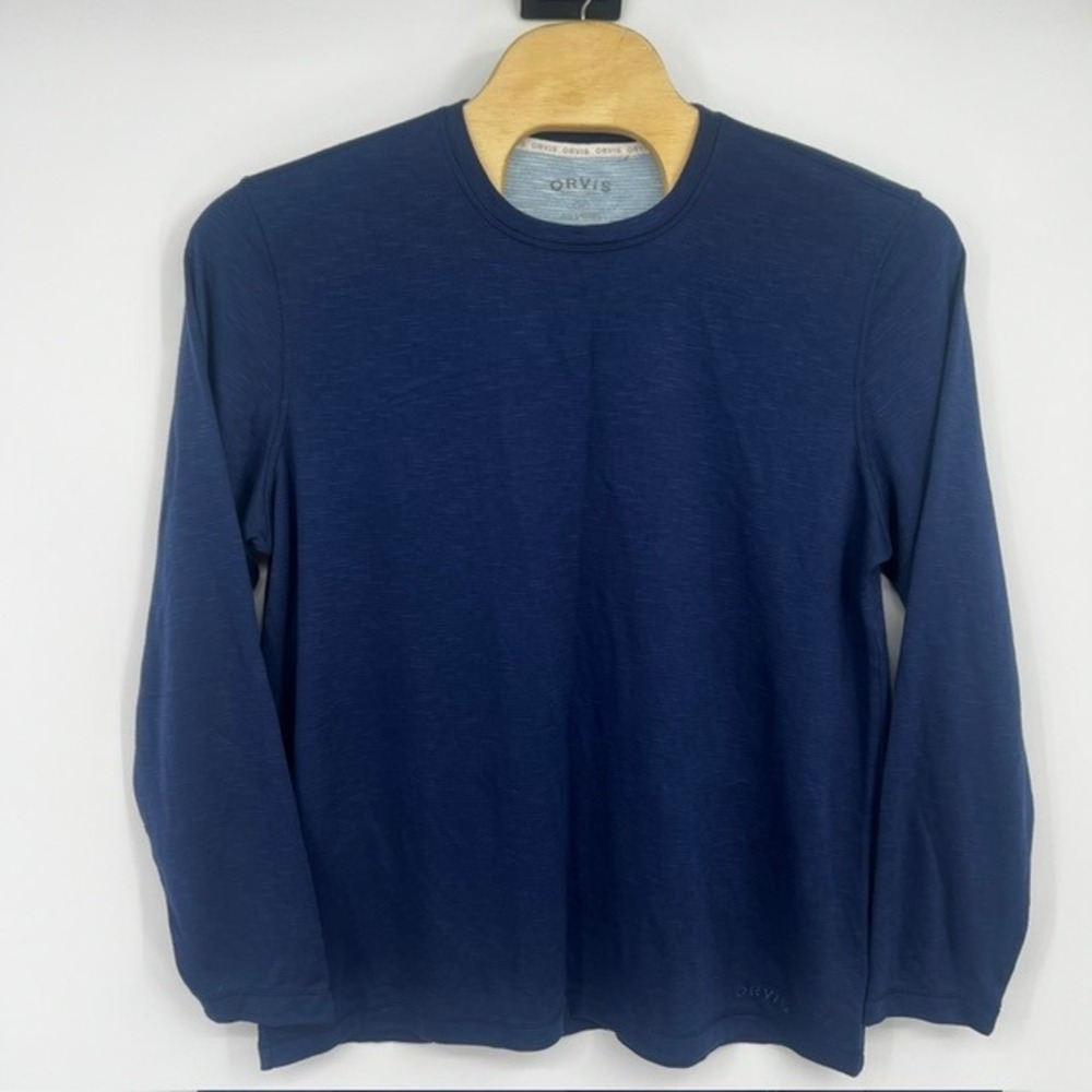Orvis Men's XL Navy Blue Slub Knit Long Sleeve Crewneck Shirt Classic Collection